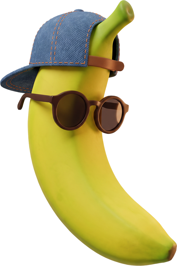 A cool banana wearing sunglasses and a backwards cap